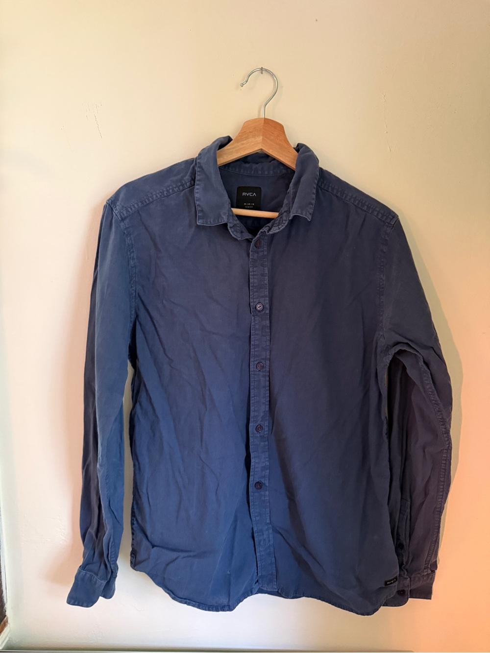 RVCA Men's Button-Down Shirt in Navy Blue